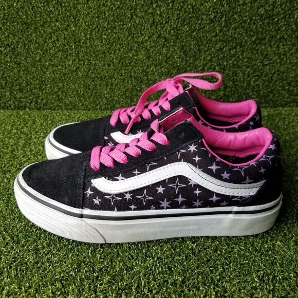 Vans Off The Wall Old Skool Low Canvas Trainer Black Pink Women’s Size 5 - Picture 3 of 9